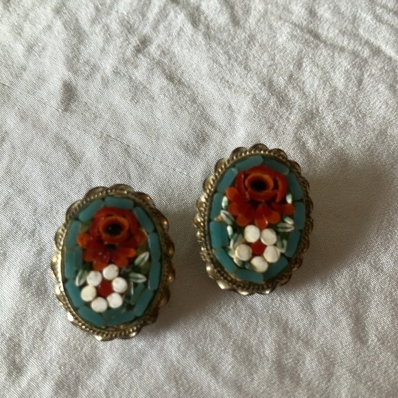 Vintage: Micro Mosaic Clip on Earrings- made in Italy - Picture 9 of 12